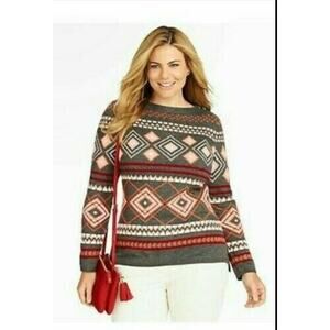 Talbots Woman Lambswool Sweater Geometric Gray Fall Plus Women 3X